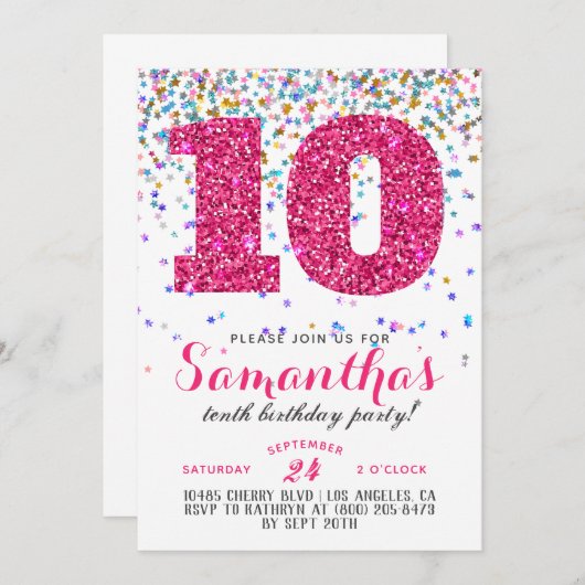 10. Geburtstag Confetti Einladung (Vorne/Hinten)