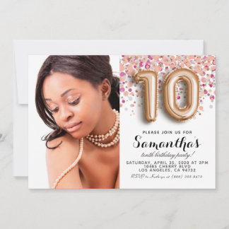 10. Geburtstag Confetti Gold Portrait Einladung