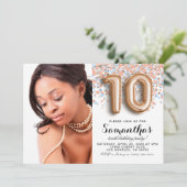 10. Geburtstag Confetti Gold Portrait Einladung (Stehend Vorderseite)