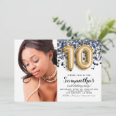 10. Geburtstag Confetti Gold Portrait Einladung (Stehend Vorderseite)