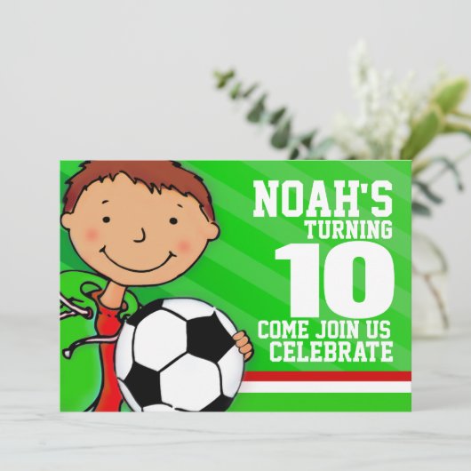 10. Geburtstag des Kinderfußball-/-fußballgrüns Einladung (Stehend Vorderseite)