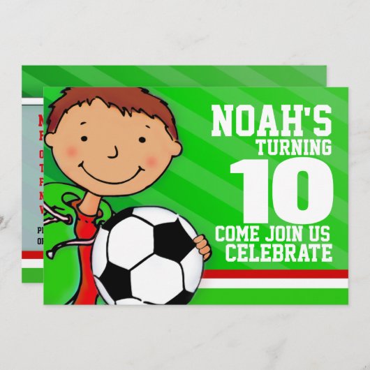 10. Geburtstag des Kinderfußball-/-fußballgrüns Einladung (Vorne/Hinten)