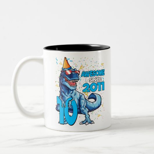 10. Geburtstag Dinosaurier 10 Jahre Junge Kinder Zweifarbige Tasse (Links)