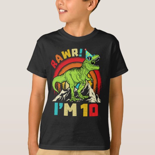 10. Geburtstag Dinosaurier T Rex Rawr Ich bin 10 f T-Shirt (Vorderseite)