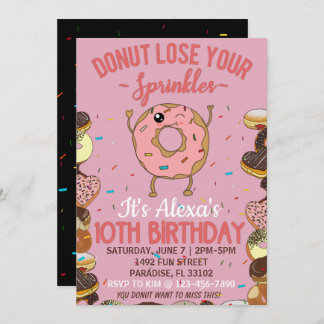 10. Geburtstag Donut Thema Funny Girls Party Einladung