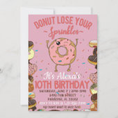 10. Geburtstag Donut Thema Lustige Mädchen Party Einladung (Vorderseite)