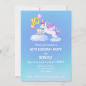 10. Geburtstag Einhorn mit Cake Einladung (Vorderseite)