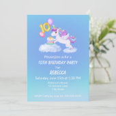 10. Geburtstag Einhorn mit Cake Einladung (Stehend Vorderseite)