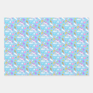 10. Geburtstag Einhorn Muster 3 Farben Verpackung  Geschenkpapier Set