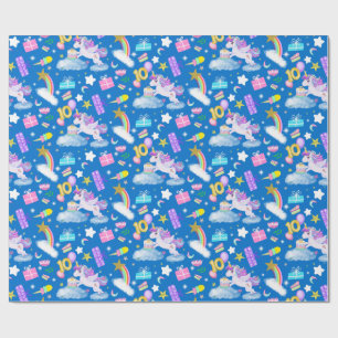 10. Geburtstag Einhorn Muster Blau Geschenkpapier