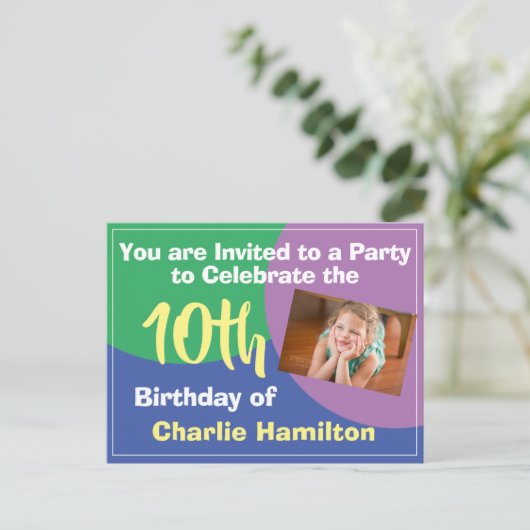10. Geburtstag Einladung mit Foto Postkarte (Stehend Vorderseite)