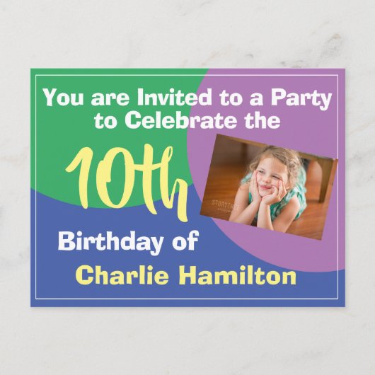 10. Geburtstag Einladung mit Foto Postkarte (Vorderseite)