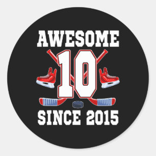 10. Geburtstag Eis-Hockey-Thema Awesome Sinc Runder Aufkleber
