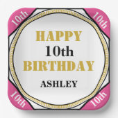 10. Geburtstag Elegant Rosa Gold Pappteller (Vorderseite)