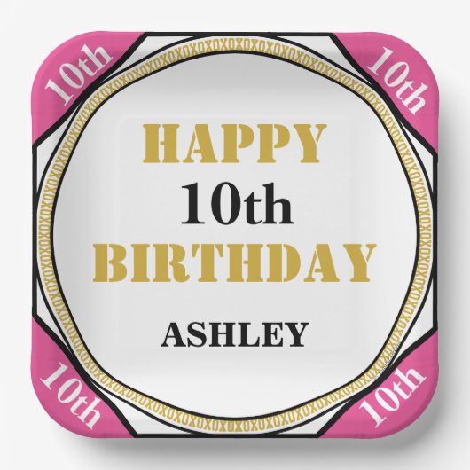 10. Geburtstag Elegant Rosa Gold Pappteller (Vorderseite)