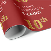 10. Geburtstag: Elegant, rot, Imitate Gold Look Geschenkpapier (Rolleneckpunkt)