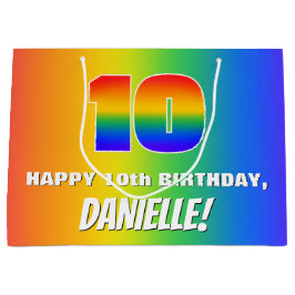 10. Geburtstag: Farbiges, lustiges Regenbogenmuste Große Geschenktüte