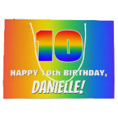 10. Geburtstag: Farbiges, lustiges Regenbogenmuste Große Geschenktüte (Rückseite)