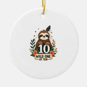 10. Geburtstag Faultier Vintage Wild One T-Shirt Keramik Ornament