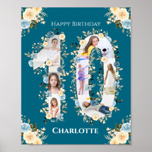 10. Geburtstag Foto Collage Gelbe Blume Aquamarin Poster