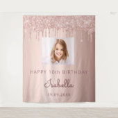 10. Geburtstag Foto Rose Gold Glitzer rosa Wandteppich (Vorderseite)