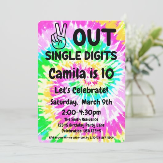 10. Geburtstag Friedensende Single-Ziffern Einladung (Stehend Vorderseite)