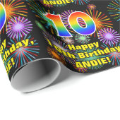 10. Geburtstag: Fun Fireworks, Rainbow Look # "10" Geschenkpapier (Rolleneckpunkt)