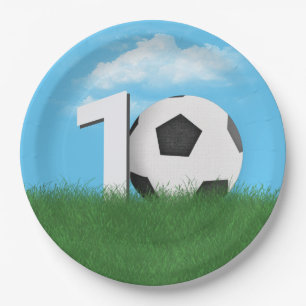 10. Geburtstag Fußball-Ball im Grünen Gras Pappteller