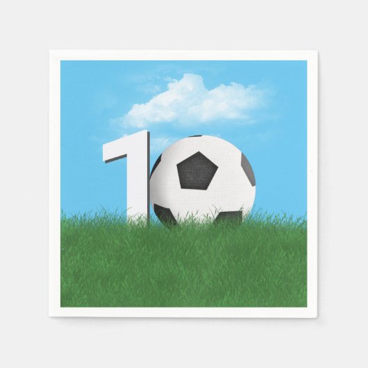 10. Geburtstag Fußball-Ball im Grünen Gras Serviette (Vorderseite)
