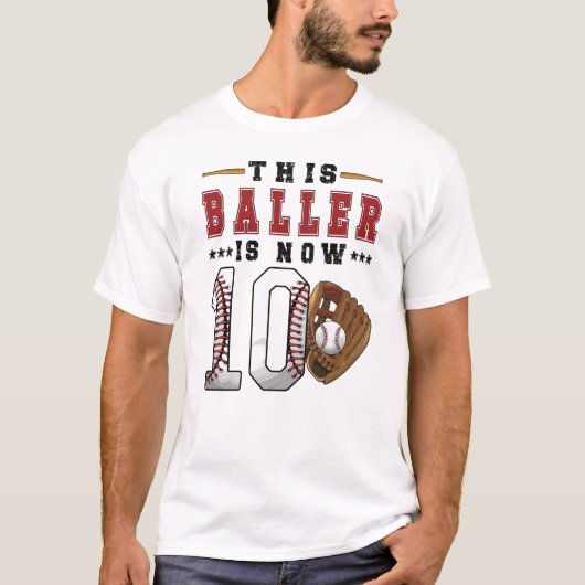10. Geburtstag Geschenk Baseball Spieler 10 Jahre  T-Shirt (Vorderseite)
