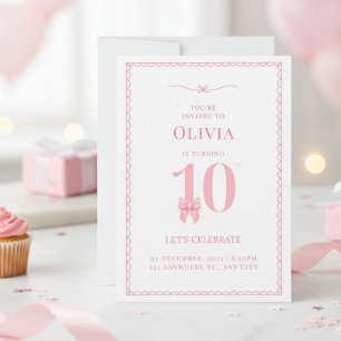10. Geburtstag Girl Pink Bow Einladung