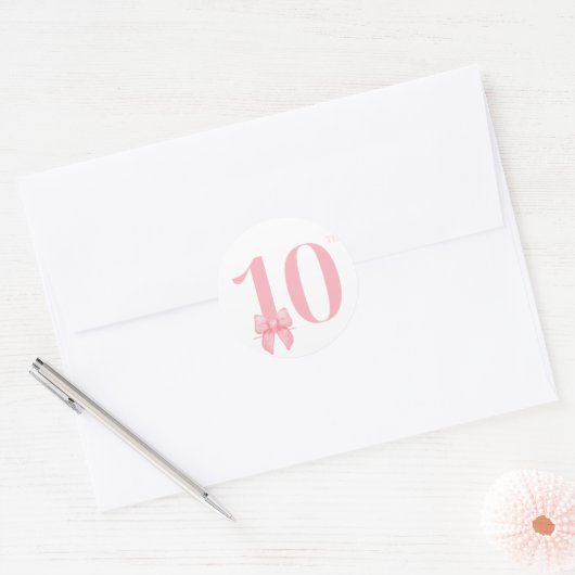 10. Geburtstag Girl Pink Bow Sticker (Umschlag)