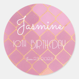 10. Geburtstag Girl Pink Gold Glitzer Vielen Dank Runder Aufkleber