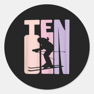 10. Geburtstag Girl Retro Ski Lover Skier 10 Jahre Runder Aufkleber