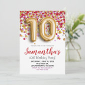 10. Geburtstag Gold Confetti Einladung (Stehend Vorderseite)