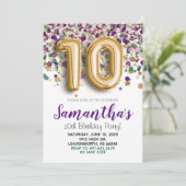 10. Geburtstag Gold Confetti Einladung (Stehend Vorderseite)