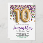 10. Geburtstag Gold Confetti Einladung (Vorne/Hinten)