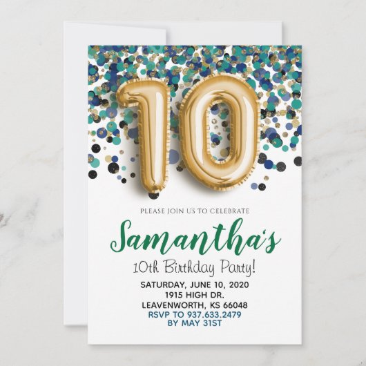 10. Geburtstag Gold Confetti Einladung (Vorderseite)