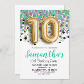 10. Geburtstag Gold Confetti Einladung (Vorne/Hinten)