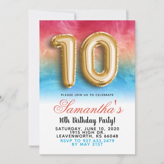 10. Geburtstag Gradient Einladung (Vorderseite)