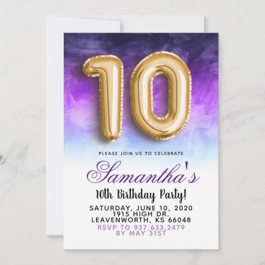 10. Geburtstag Gradient Einladung (Vorderseite)
