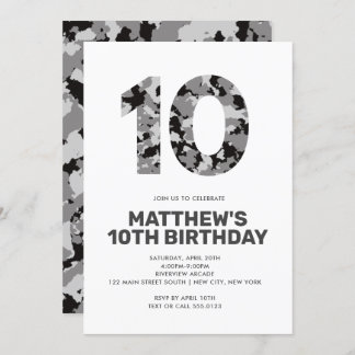 10. Geburtstag, Graues Camouflage Personalisiertes Einladung
