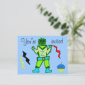 10. Geburtstag Grüner Roboter und Raumschiff Stern Einladung (Stehend Vorderseite)