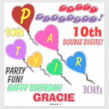 10. Geburtstag Herzblasen Personalisiert Vinyl