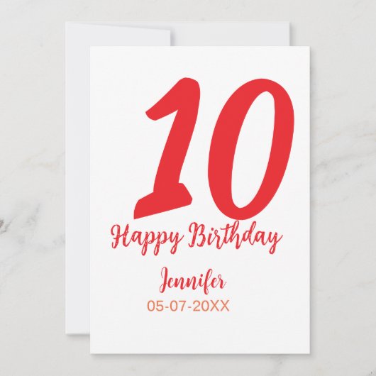10. Geburtstag Hinzufügen Name Datum Jahr rote Vor Einladung (Vorderseite)