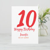 10. Geburtstag Hinzufügen Name Datum Jahr rote Vor Einladung (Stehend Vorderseite)