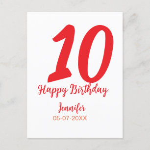 10. Geburtstag Hinzufügen Name Datum Jahr rote Vor Postkarte