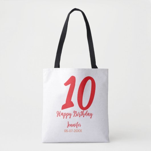 10. Geburtstag Hinzufügen Name Datum Jahr rote Vor Tasche (Vorderseite)