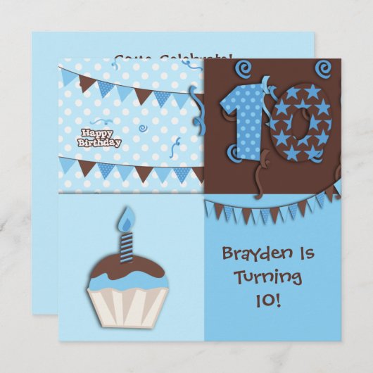 10. Geburtstag: Junge: Einladung (Vorne/Hinten)