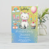 10. Geburtstag Kitten Rainbow Party Einladung (Stehend Vorderseite)